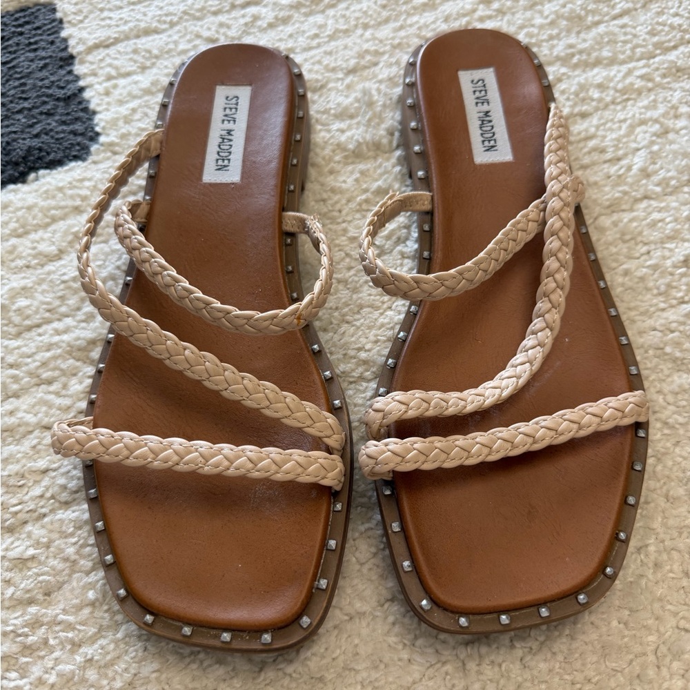 Steve Madden Beige Braided Strap Sandals